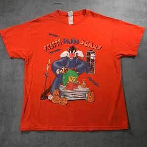 Vintage Looney Tunes Halloween T Shirt Mens XL Orange 90s Sylvester Tweety